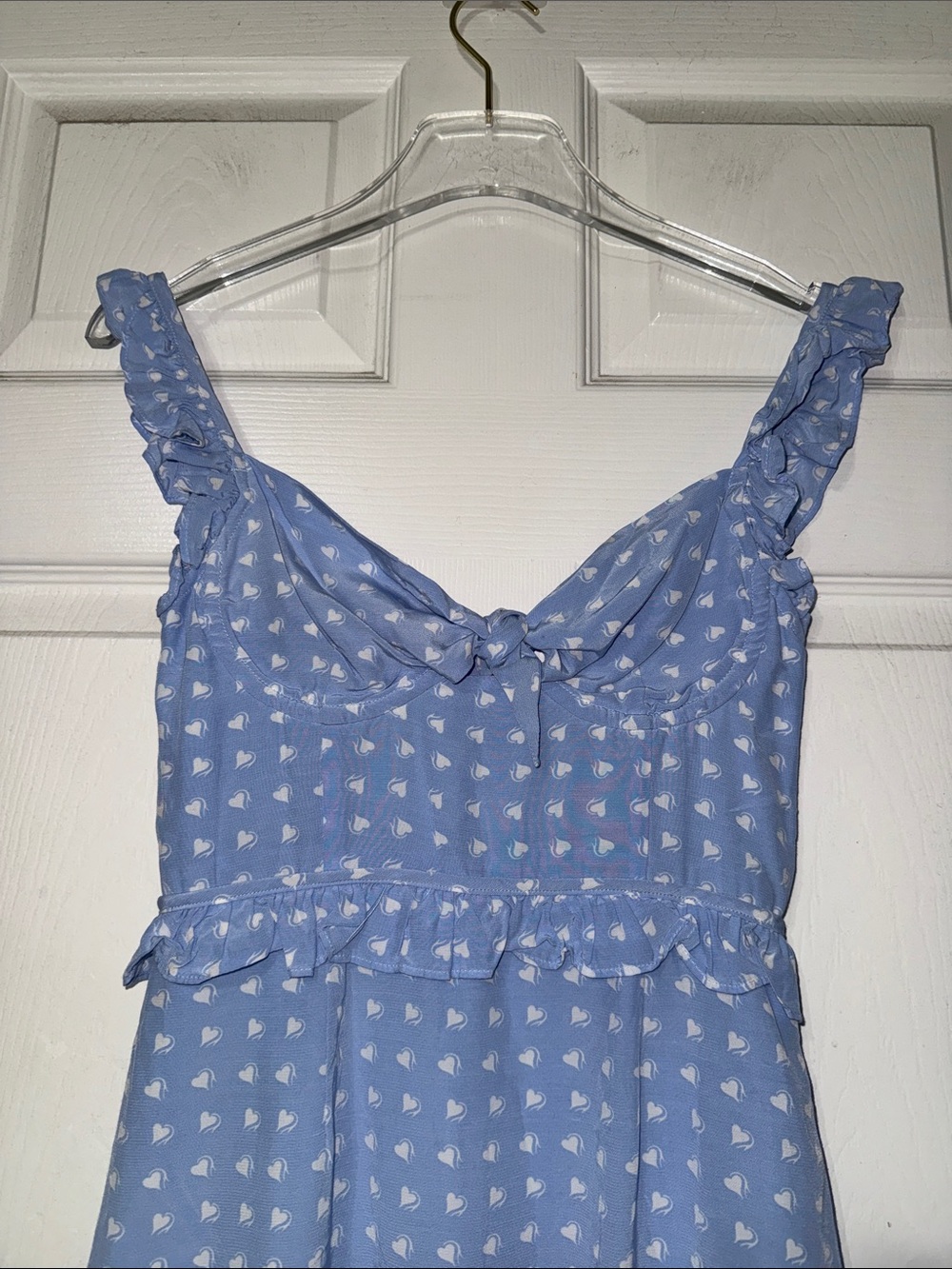 For Love & Lemons Sweetheart Mini Dress Light Blue Heart Print Size XS - Picture 6 of 8